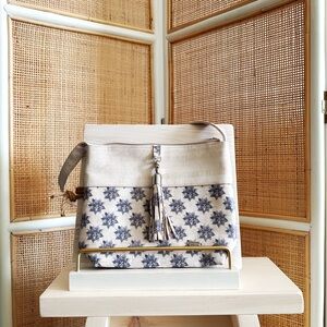 Natural Cork Purse: Tassel Zip Pocket & Blue Lotus Design